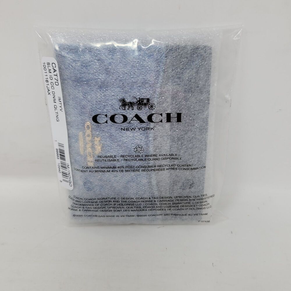 Coach CAT70 Slim Id Card Case In Regenerative Cotton With Quilting Denim NWT - Picture 3 of 5